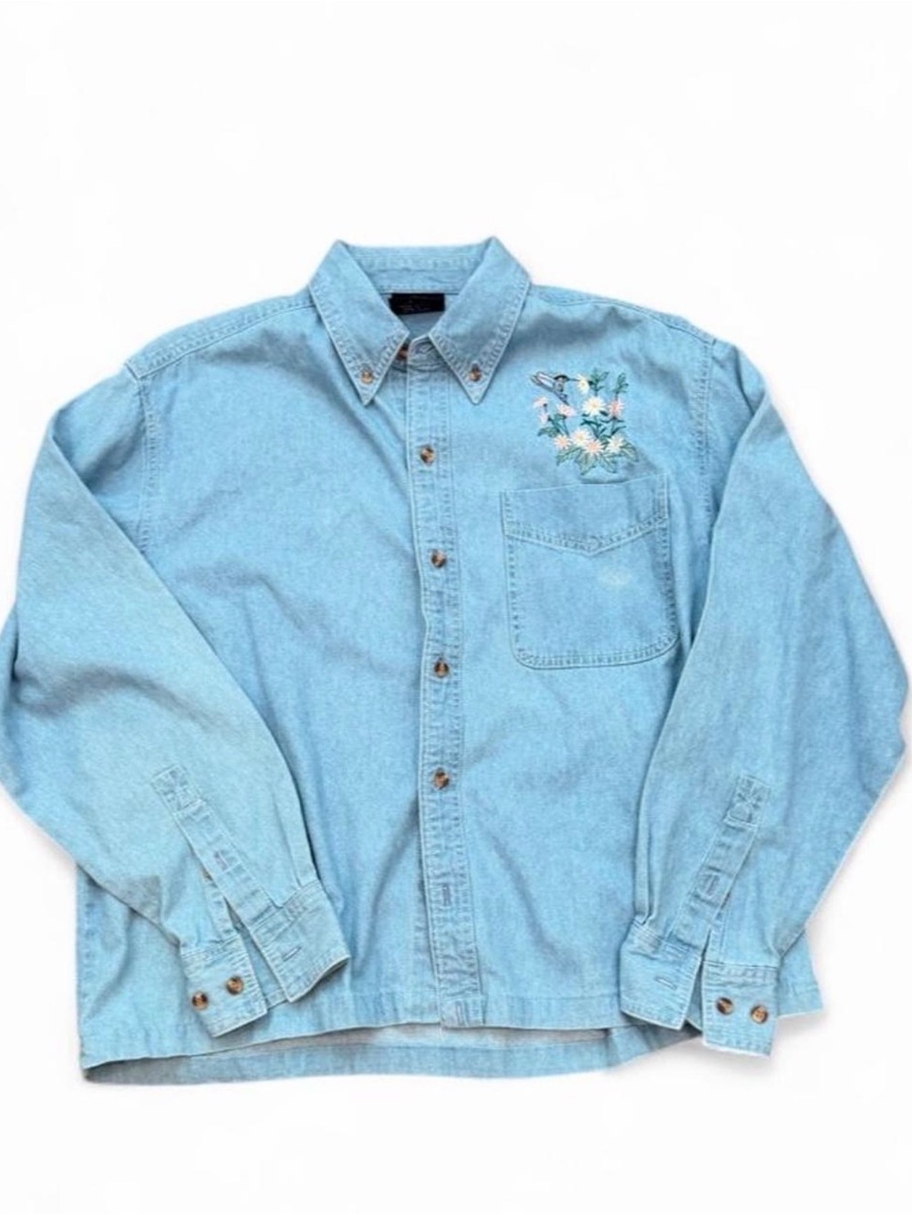 Vintage 90s Won’s Wear  Button Down Embroidered Denim Long Sleeve Top M